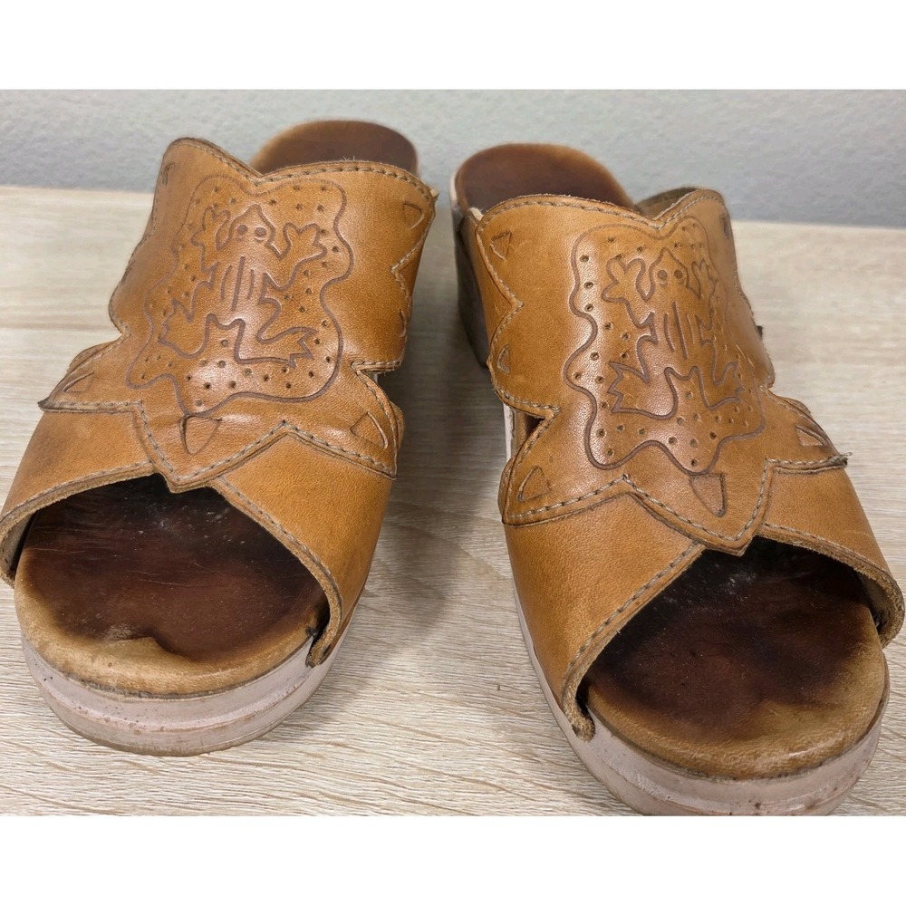Dansko Frog Leather Slide Clogs Sandals Brown Size 38 Boho Comfort Shoes